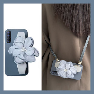 蓝色纱花适用opporeno4se手机壳reno3pro冷淡风reon3元气版5g腕带por手腕oppo韩系0ppo硅胶0pp0软壳斜挎个性