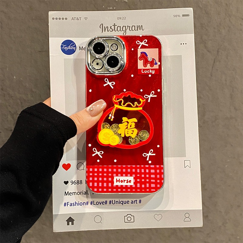 手机壳硅胶羽纱新年红色2026马年