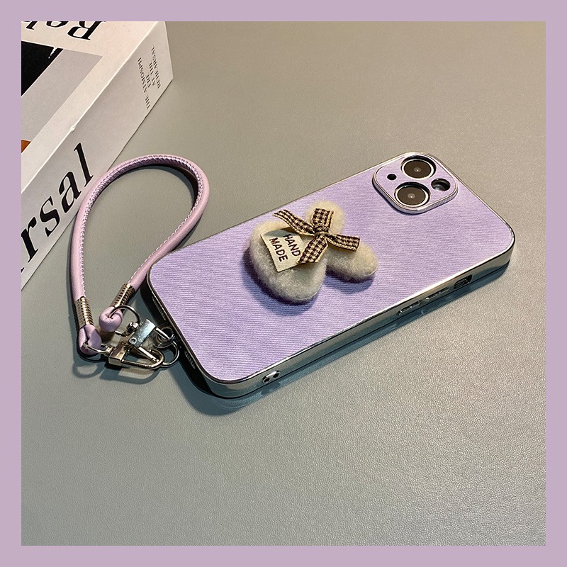 手机壳秋冬绒布牛仔纹卡通立体毛