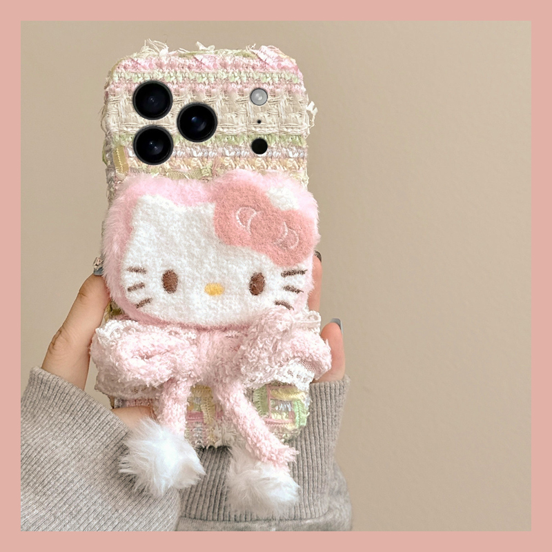 粉色蝴蝶结kt猫适用苹果17promax手机壳华为pura80荣耀400pro小米17卡通vivos30毛绒opporeno14秋冬季x300软p