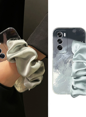 黑色晕染适用opporeno12pro手机壳reno11立体reon10+十9褶皱8腕带7se斜挎6可背带5k硅胶4se高级感3日韩oppo女