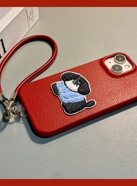 绒布刺绣小狗适用vivoiqooneo11手机壳iqneo10pro皮绳neo9红色8新年7se皮纹6可爱5活力版3仿皮z1/855竞速版软