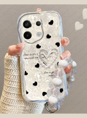 满屏黑色爱心适用小米红米note14手机壳noto13pro立体12turbo日韩11tpor挂链10贝壳纹9手提8透明5g硅胶redmi
