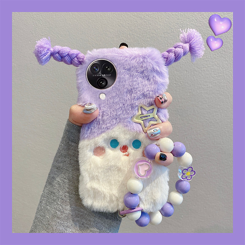 撞色毛茸茸oppo手机壳卡通