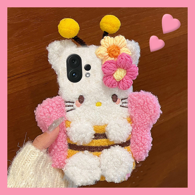 小蜜蜂凯蒂猫适用vivos30promini手机壳s20可爱s19pro卡通s17t秋冬季s16e毛绒t1毛茸茸s15s12s10s9s7s1立体软