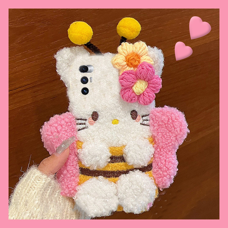 小蜜蜂凯蒂猫适用小米mixfold4手机壳mixfold3可爱mixfold2折叠屏mixflip卡通mi秋冬季毛绒毛茸茸冬天保暖硬