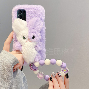 立体紫色个性兔子适用opporeno4手机壳reno3pro毛茸茸3元气版5k毛绒5+十5g卡通oppo可爱带挂链硅胶软壳超萌女