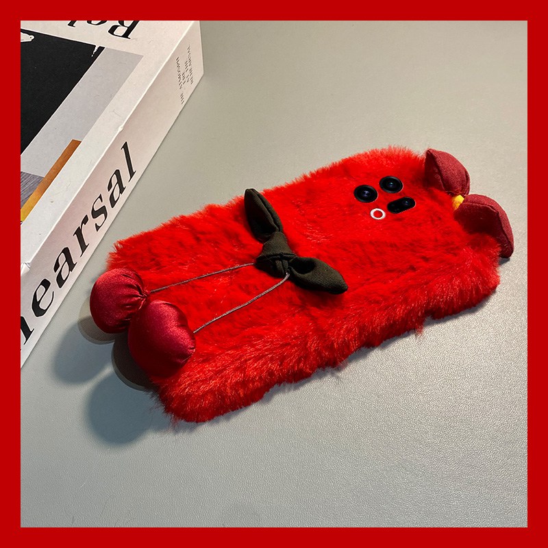 手机壳秋冬毛绒新年红色ins风立