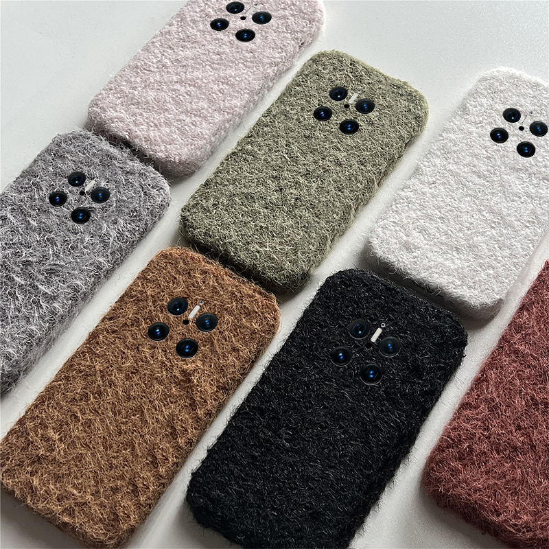 绒布简约纯色适用华为mate70pro+手机壳meta60复古风mata50e毛绒rs保时捷设计mete40e十m30秋冬20x保暖10冬天