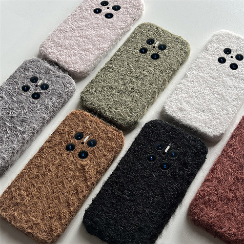 绒布简约纯色适用华为mate70pro+手机壳meta60复古风mata50e毛绒rs保时捷设计mete40e十m30秋冬20x保暖10冬天