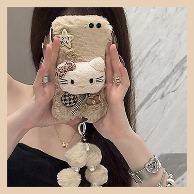 可爱kitty猫适用三星zfold6手机壳zflip5立体w23flip毛球3挂链zfold2折叠屏秋冬季w22毛绒绒w21硬壳galaxy女