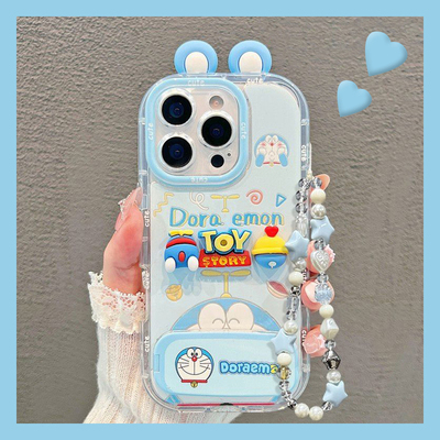 动漫哆啦A梦适用苹果16promax手机壳华为pura70荣耀400pro小米15镜子vivos30支架opporeno14手链x200耳朵软p