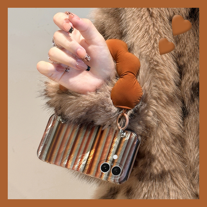 高级感条纹适用苹果iPhone16promax手机壳15plus手腕带14日韩13mini迷你1211小众xr8棕色系7xsmax6硅胶5s/se3