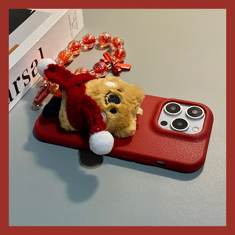 圣诞围巾小熊适用vivos30promini手机壳s20立体s19挂链s18e红色s17秋冬s16仿皮s15皮纹s12卡通s10por/s9e/s7t