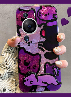 紫色猫咪适用华为畅享70pro手机壳60x立体优畅享50plus隐形20se支架10e畅想z锡纸纹9e卡通5g麦芒9硅胶8透明女
