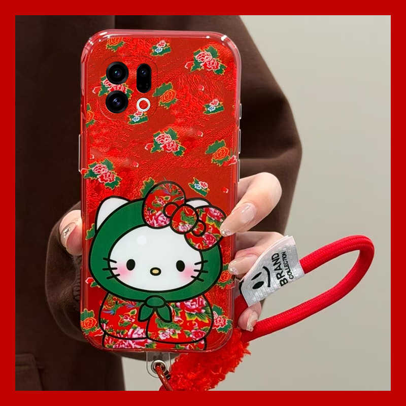 2026棉袄kt猫适用oppofindx9plus手机壳fondx8红色x50pro新年k12x挂绳x7凯蒂猫x6por/ultra/x5/x3/realme卡通