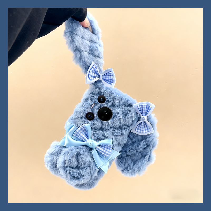 格子蝴蝶结兔子适用华为pura80pro+手机壳pura70ultra立体p60art耳朵40por+十p30毛绒p20秋冬季p10plus卡通软