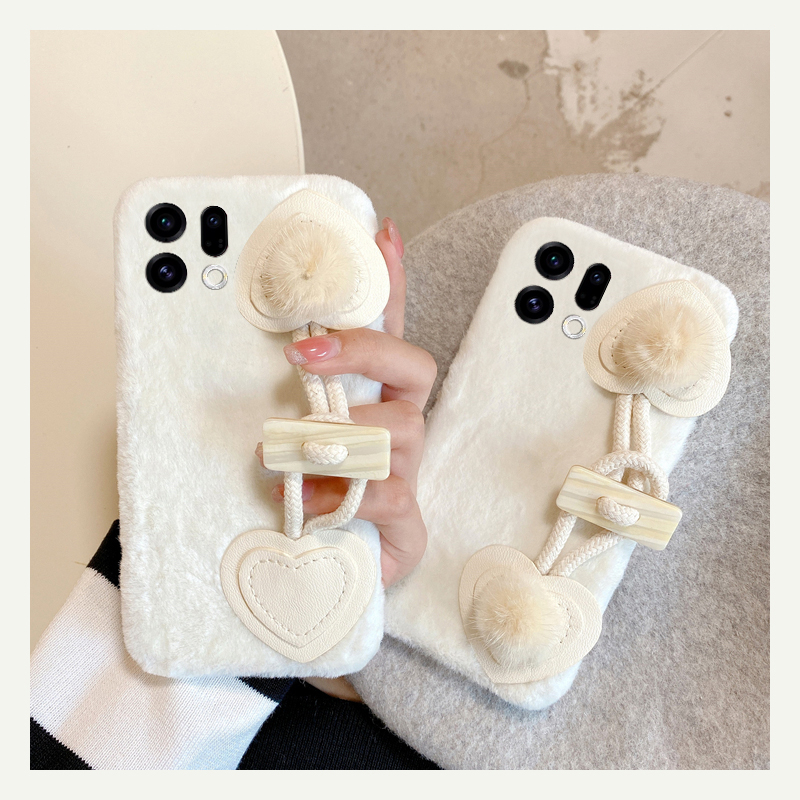 牛角扣手腕带适用oppofindx9plus手机壳fondx8纯色x50pro简约k12x秋冬季x7毛绒x6por立体ultra软x5/x3/realme