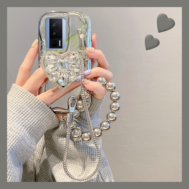 轻奢风带钻爱心支架适用小米红米k60手机壳k50pro至尊版k40s电镀k30i高级感k60e简约5g小众redmik钻石奢华女