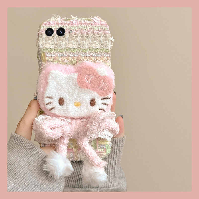 粉色蝴蝶结kt猫适用三星zflip7fe手机壳zfold6可爱zflip5呆萌w23flip秋冬3折叠屏zfold2毛绒w22硬w21/galaxy