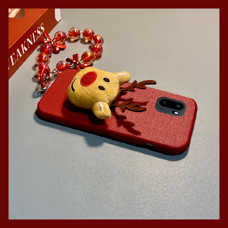 红色圣诞麋鹿适用一加ace6手机壳ace5pro立体1+15挂链13可爱12皮纹ace3仿皮acepro竞速版11r/2v/10t卡通毛绒p
