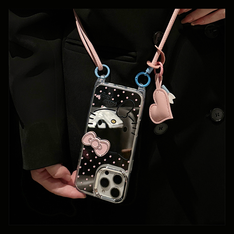 粉色波点kt猫适用opporeno14pro手机壳reon13立体12蝴蝶结11斜挎10可背带9镜子8镜面7se卡通6por电镀5k硅胶软