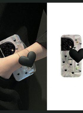 黑色爱心腕带适用oppo一加12手机壳ace3羽纱2pro斜挎2v可背11硅胶9rt软壳8t小众7tpro个性6t斜跨1+oneplus女