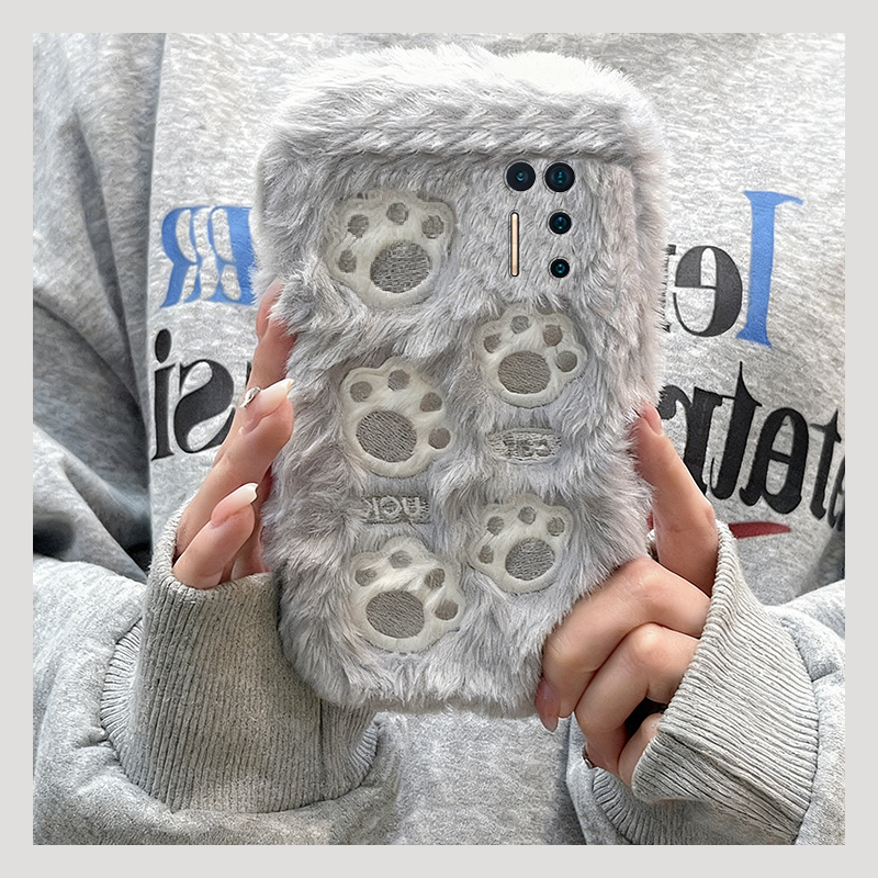 刺绣猫爪适用坚果pro3手机壳pro2保暖pro2s冬天r2秋冬季r1硅胶por毛绒毛茸茸全包防摔卡通可爱暖手新款软壳女