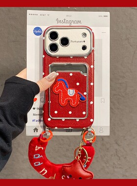 2026刺绣小马卡包适用vivos30手机壳iqooneo10新年z9turbo+红色s19仿皮s18皮纹iqneo9挂绳8pro卡通7se十z8x软