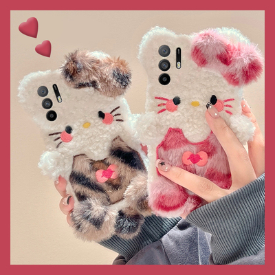 豹纹凯蒂猫适用oppoa3pro手机壳a2x立体a1秋冬季a97毛绒绒a96毛毛a95硅胶a93a91a72a58a57a52a32a11a9a31a8a5