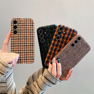 s20ultra绒布s10软s9 note20 十s22格纹s21fe秋冬季 ins风复古千鸟格适用三星s25edge手机壳s24plus拼色s23