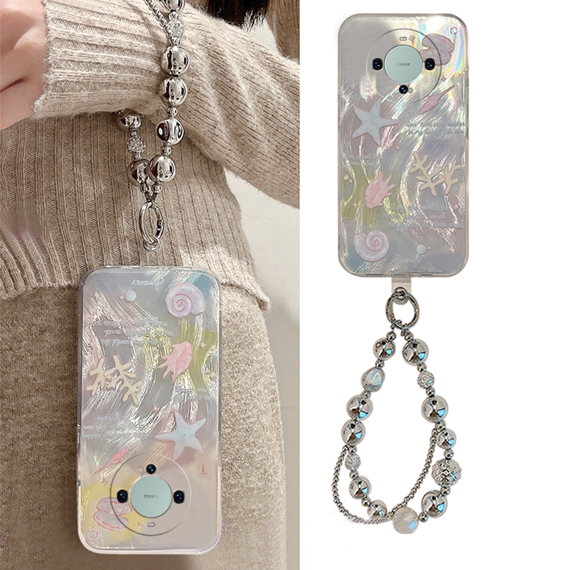 羽纱贝壳纹珍珠腕带高级感小众手机壳