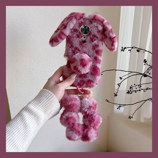 豹纹兔子耳朵适用美图m8机壳m8s毛绒t8挂链t8s秋冬季 t9卡通v6立体硅胶全包防摔可爱冬天毛茸茸绒布保暖软壳女