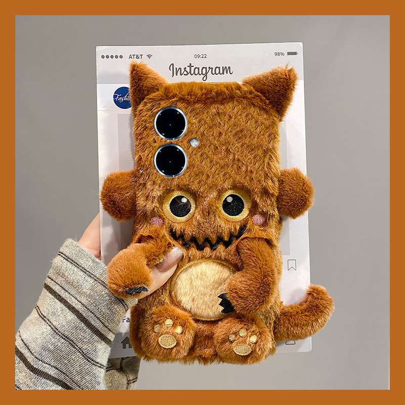 棕色小怪兽适用vivoy500手机壳y300i斜挎y200gt可背带y100t秋冬y50m毛绒y77e毛茸茸97卡通y93s/y53/t35/y33软