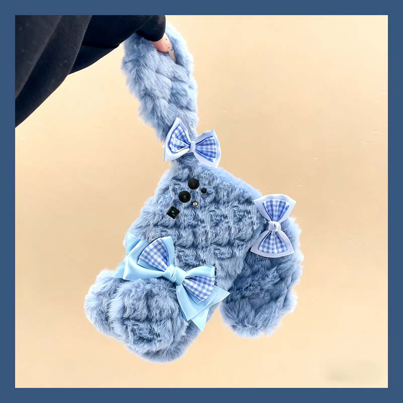 格子蝴蝶结兔子适用华为荣耀30pro+手机壳30s立体v30耳朵x30i毛绒畅玩30plus秋冬季x20se卡通x10max/play4t/3