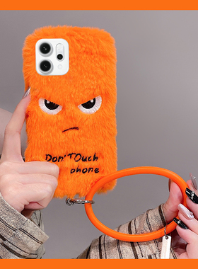 橙色生气表情适用opporeno14手机壳reon13斜挎12pro可背带11秋冬季10por+十9毛绒7se毛茸茸5k卡通4se手环oppo