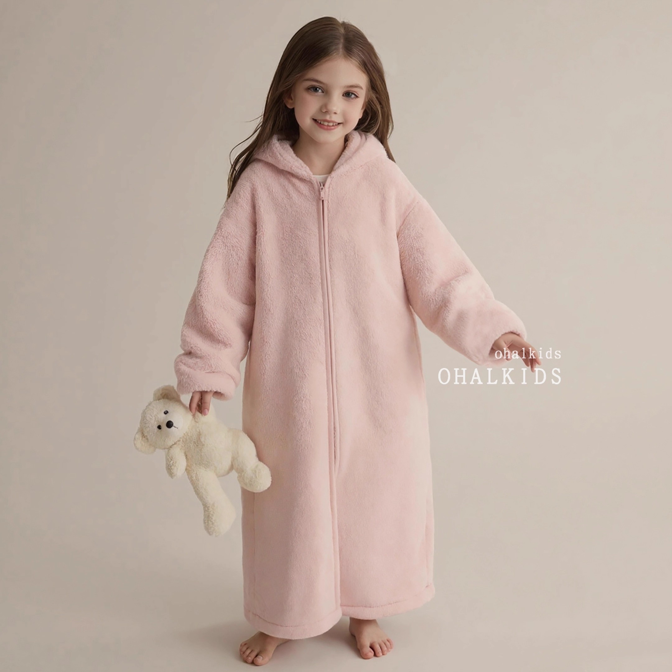 【行走的被窝】男女童毛茸茸双开拉链连帽双面绒居家睡袍汉装冬季