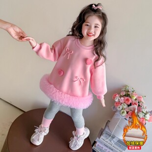 女童加绒卫衣秋冬2025新款小童加厚冬装女宝宝冬季洋气穿搭连衣裙