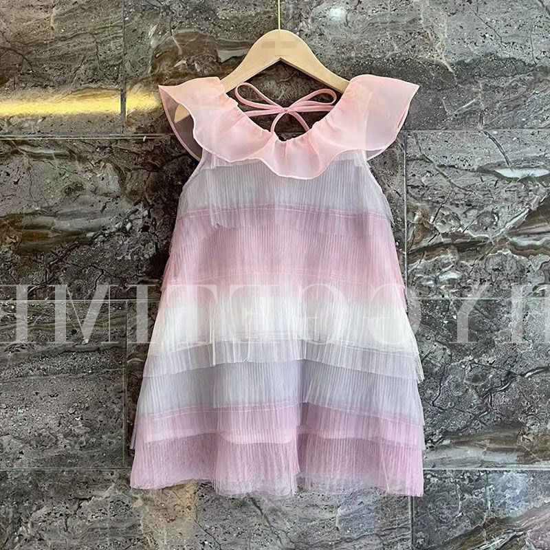 女童彩色多层蛋糕裙荷叶领公主裙2025韩版夏季新款宝宝无袖连衣裙