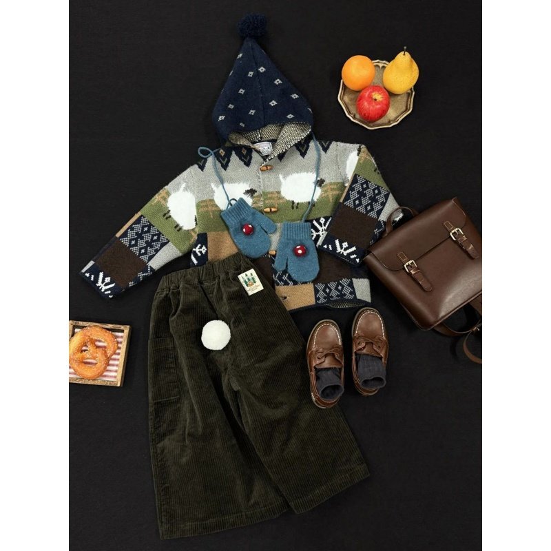 韩版男童2025冬季新款复古撞色可爱精灵帽毛衣儿童灯芯绒阔腿裤潮,童装/婴儿装/亲子装,套装,淘宝优惠券,粉丝福利购,淘宝优惠卷