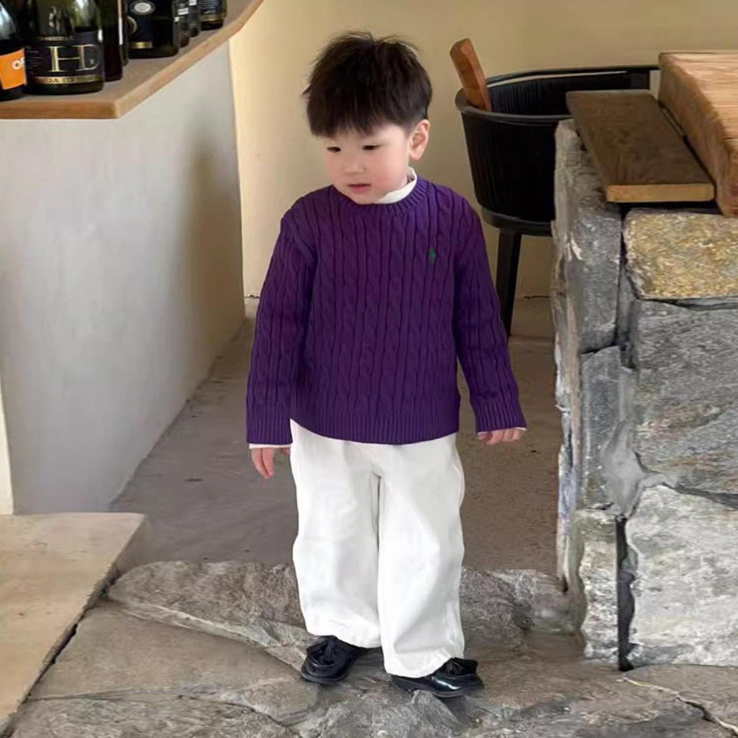 韩版男童2026冬季新款复古紫色刺绣麻花针织毛衣儿童白色直筒裤子,童装/婴儿装/亲子装,套装,淘宝优惠券,粉丝福利购,淘宝优惠卷