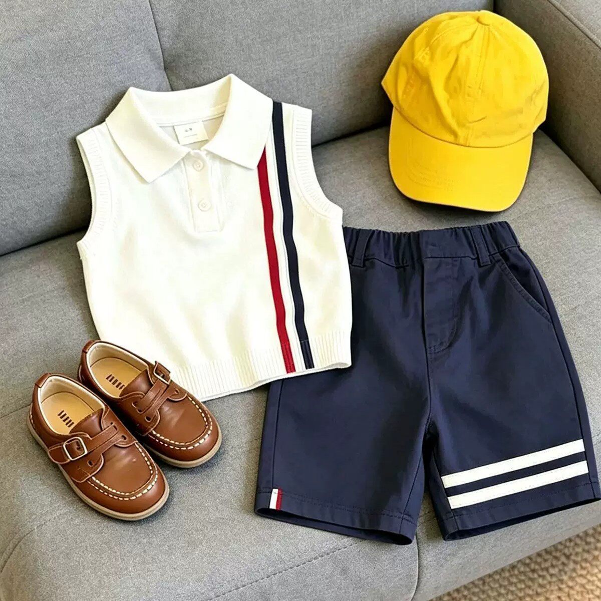 男女童学院风夏季白色Polo领背心