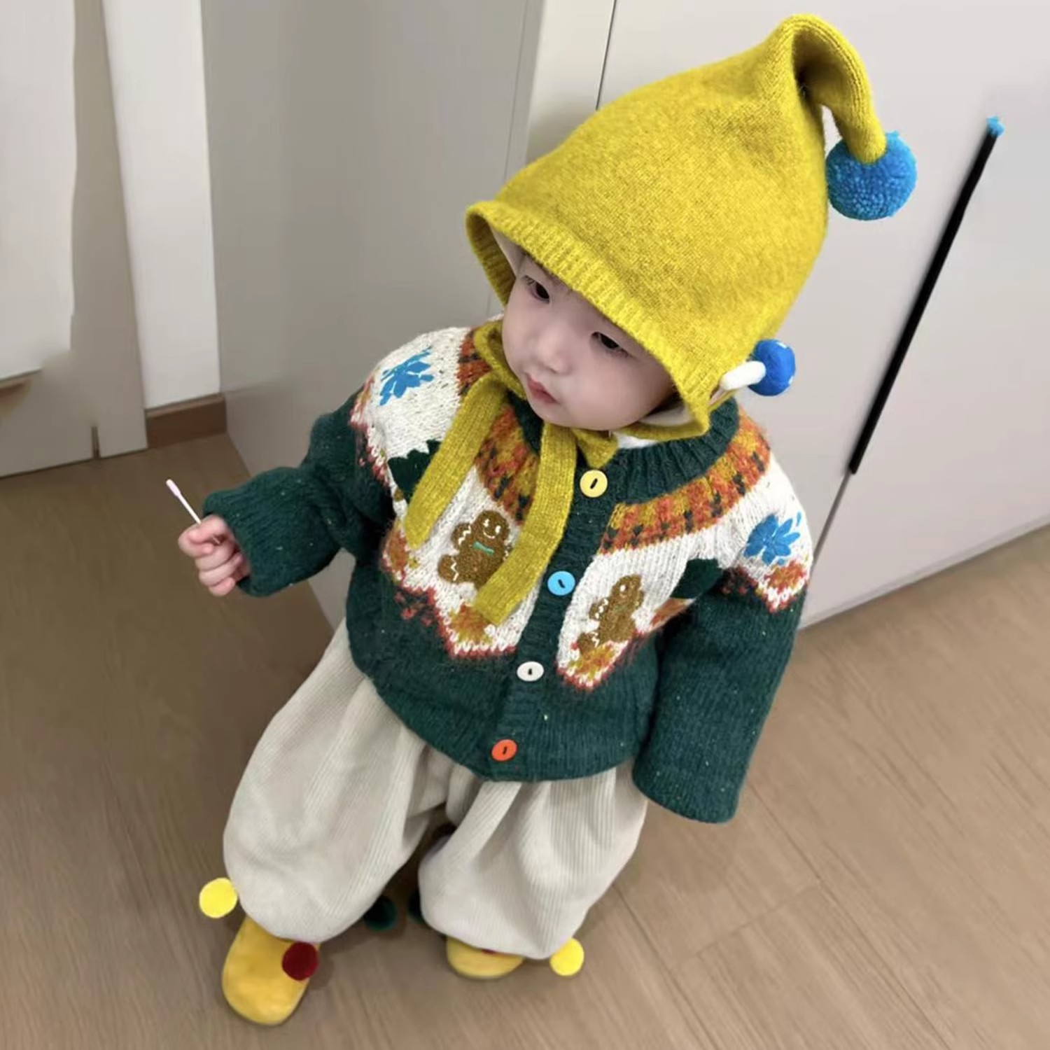 韩版男童冬季绿色费尔岛针织毛衣