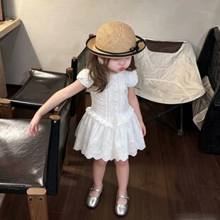 女童连衣裙2026新款女宝夏装法式气质泡泡短袖娃娃领衬衫裙公主裙