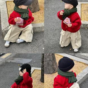 韩版男童2025秋冬新款红色麻花纹加厚毛衣开衫儿童灯芯绒工装裤潮