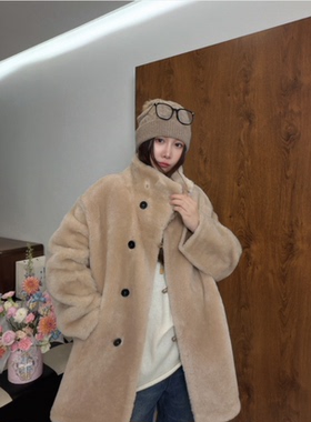 HERDERS 中长款立领纽扣款皮毛一体外套 40957