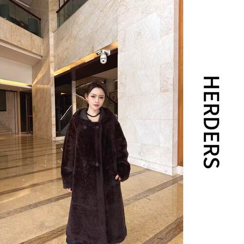 HERDERS‘高奢拉贡系列’羊毛皮毛一体皮草女士外套 52022