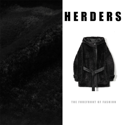 HERDERS “高奢拉贡系列”中长款连帽系带款皮毛一体外套 52217