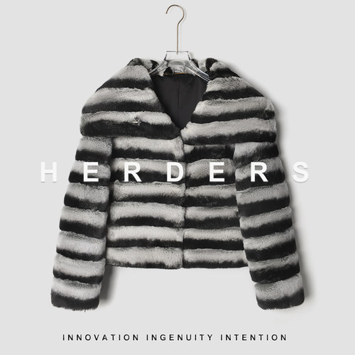 HERDERS 短款潮流大翻领龙猫色兔皮草外套 248900