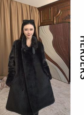 HERDERS 中长款翻领纽扣款皮毛一体外套 52200